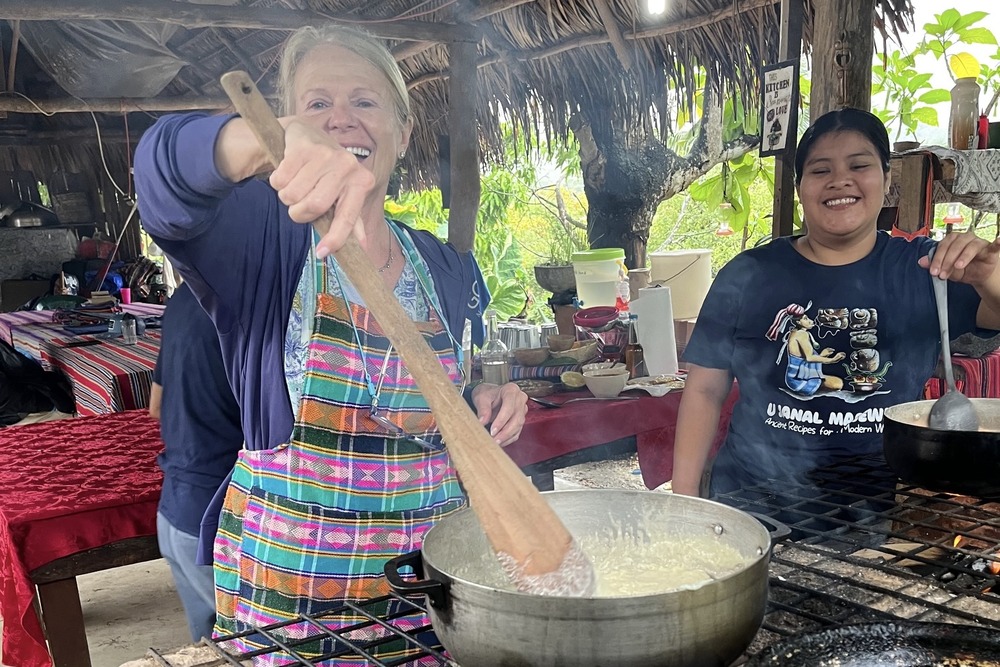 Gail Severn cooking with locals in Belize.
