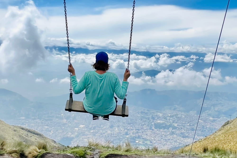 Kris Naglich swinging above Quito, Ecuador.